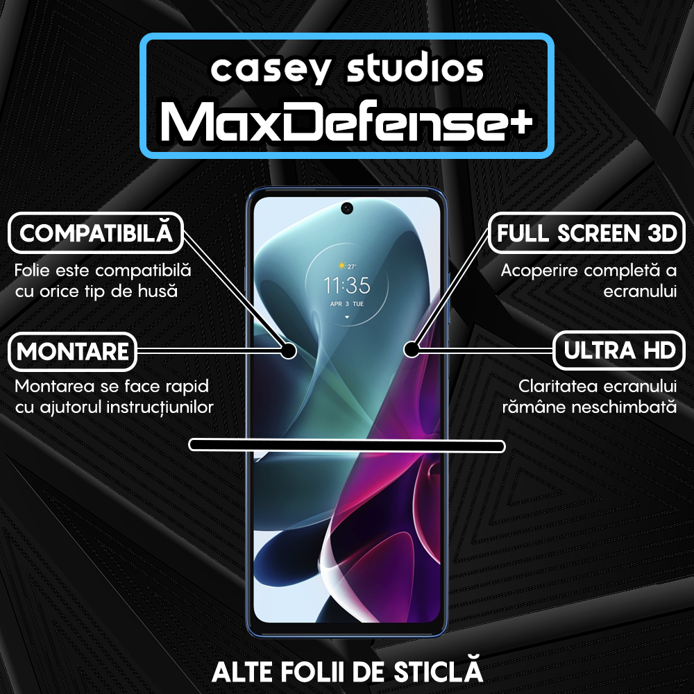 Folie Sticla MaxDefense+ - Motorola Moto G200 5G - Negru