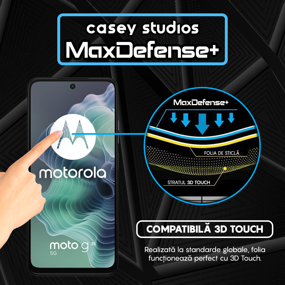 Folie Sticla MaxDefense+ - Motorola Moto G35 - Negru