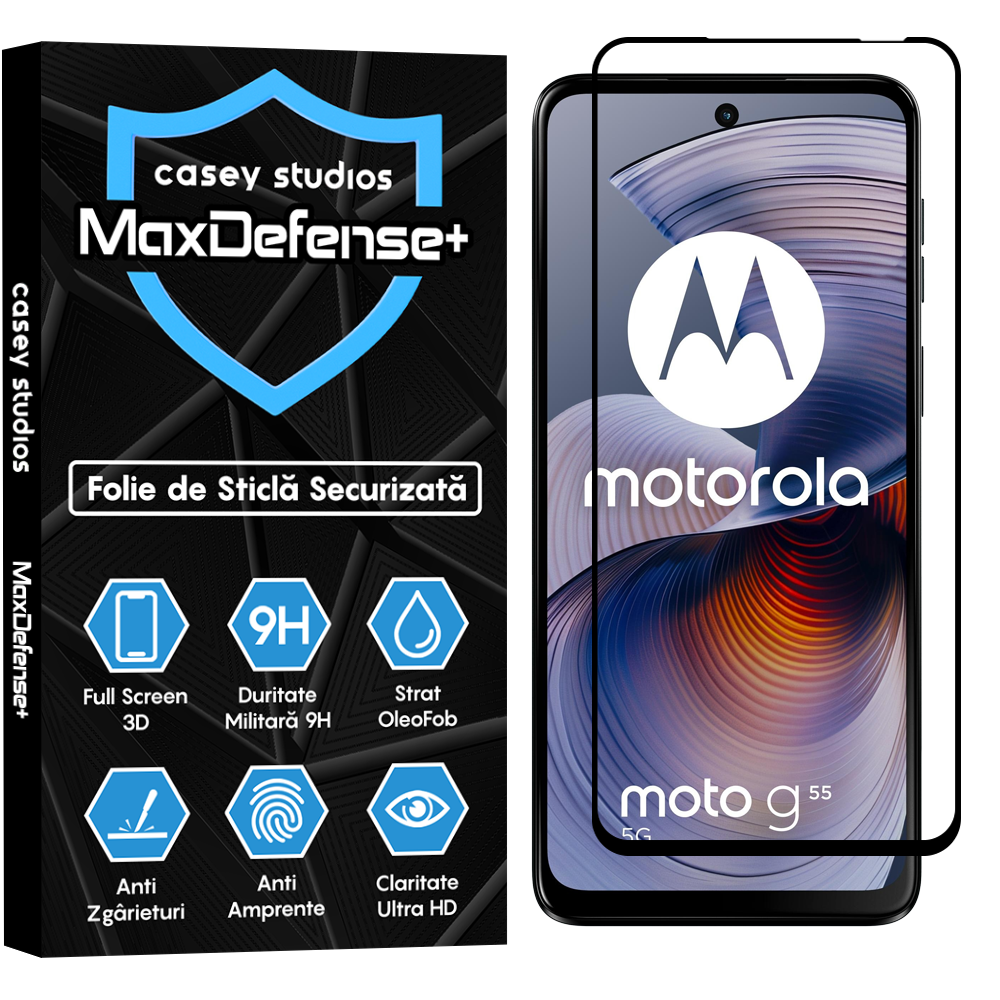 Folie Sticla MaxDefense+ - Motorola Moto G55 - Negru