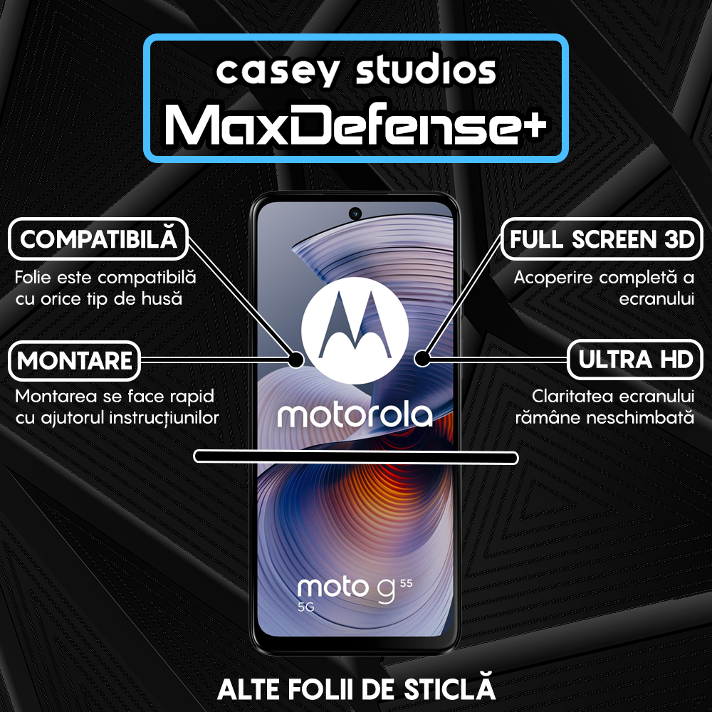 Folie Sticla MaxDefense+ - Motorola Moto G55 - Negru