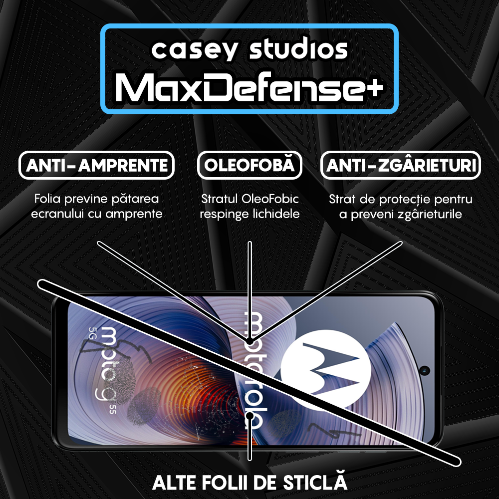 Folie Sticla MaxDefense+ - Motorola Moto G55 - Negru