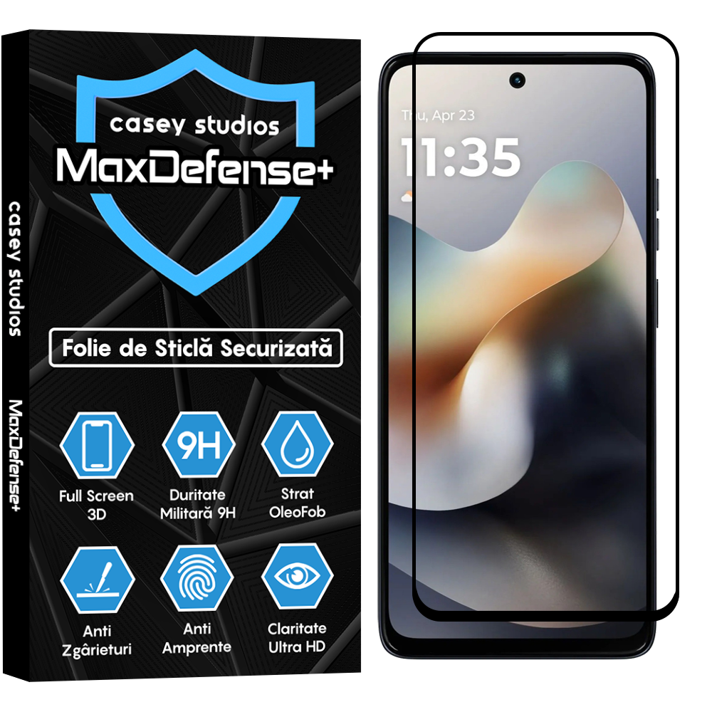 Folie Sticla MaxDefense+ - Motorola Moto G56 5G - Negru