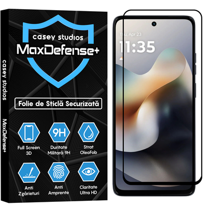 Folie Sticla MaxDefense+ - Motorola Moto G56 5G - Negru