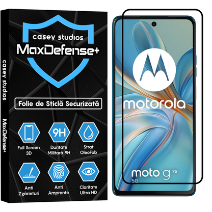 Folie Sticla MaxDefense+ - Motorola Moto G75 5G - Negru