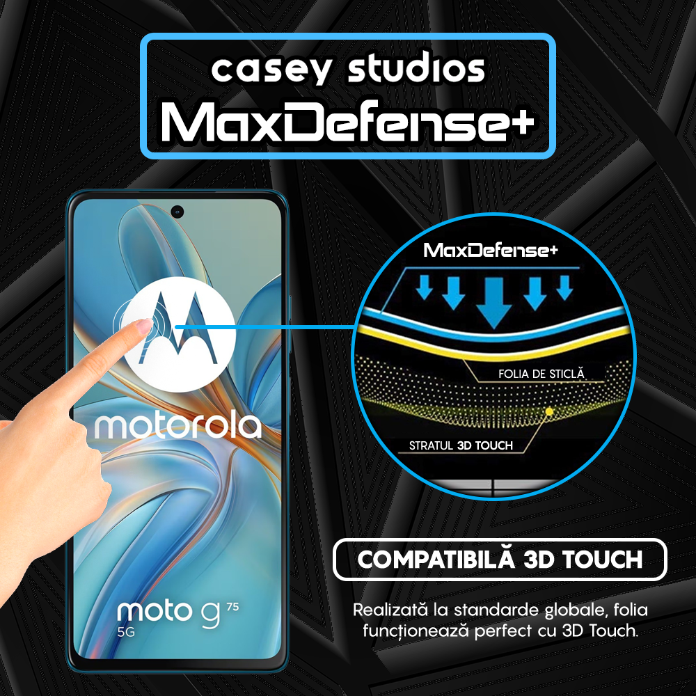 Folie Sticla MaxDefense+ - Motorola Moto G75 5G - Negru