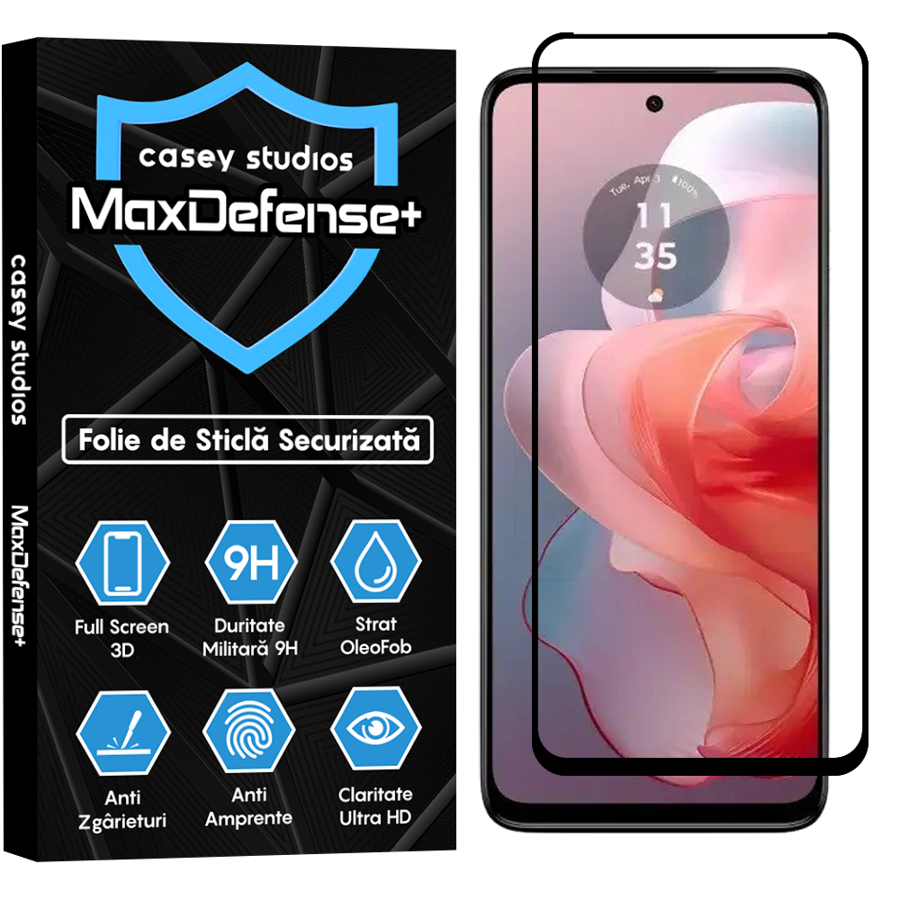 Folie Sticla MaxDefense+ - Motorola Moto G Power 2024 - Negru