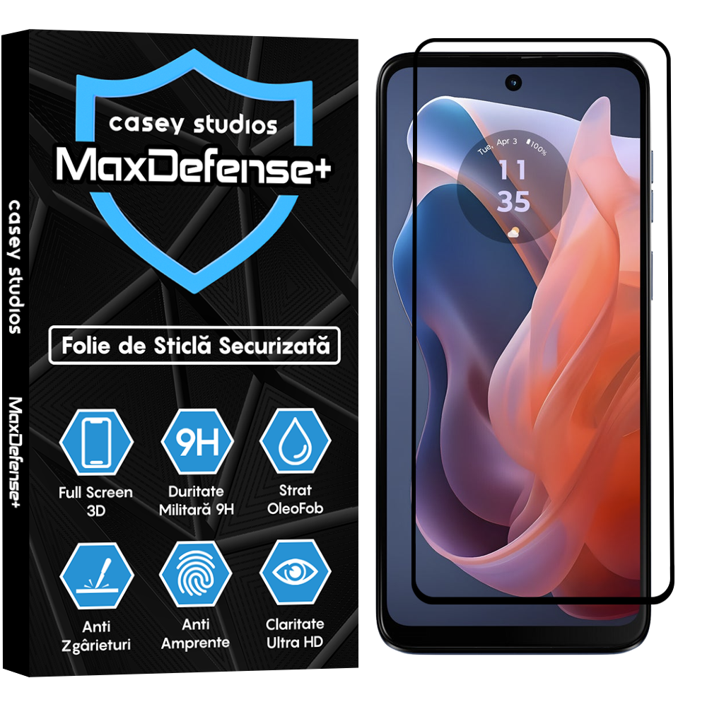 Folie Sticla MaxDefense+ - Motorola Moto G Play 2024 - Negru