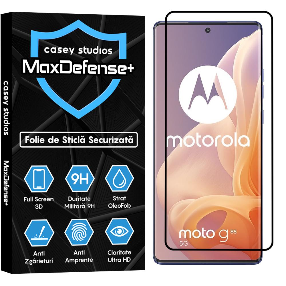 Folie Sticla MaxDefense+ - Motorola Moto G85 - Negru
