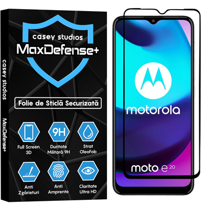 Folie Sticla MaxDefense+ - Motorola Moto E20 - Negru