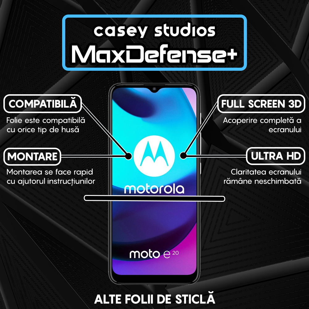 Folie Sticla MaxDefense+ - Motorola Moto E20 - Negru