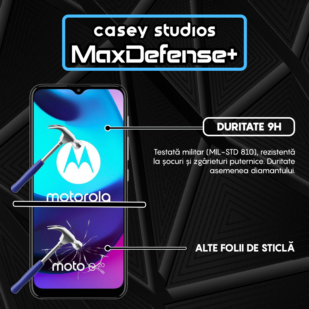 Folie Sticla MaxDefense+ - Motorola Moto E20 - Negru