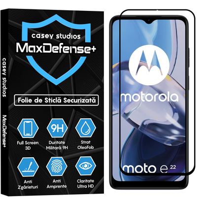 Folie Sticla MaxDefense+ - Motorola Moto E22/Moto E22i - Negru