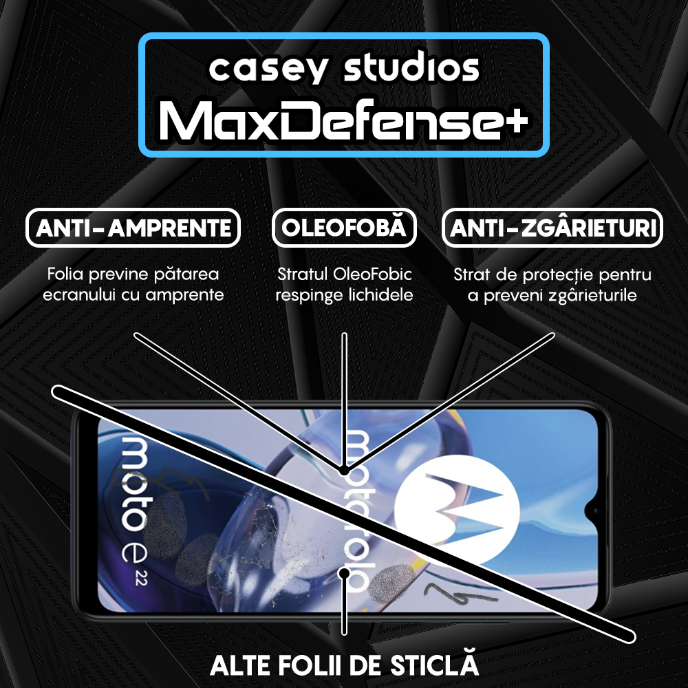 Folie Sticla MaxDefense+ - Motorola Moto E22/Moto E22i - Negru