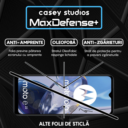 Folie Sticla MaxDefense+ - Motorola Moto E22/Moto E22i - Negru