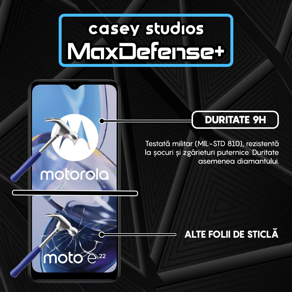 Folie Sticla MaxDefense+ - Motorola Moto E22/Moto E22i - Negru