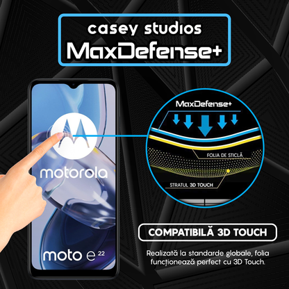 Folie Sticla MaxDefense+ - Motorola Moto E22/Moto E22i - Negru