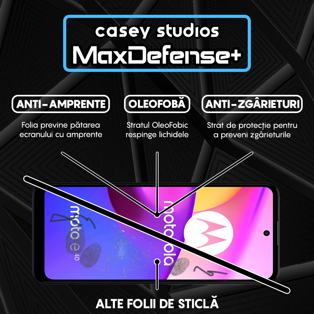Folie Sticla MaxDefense+ - Motorola Moto E30/Moto E40 - Negru