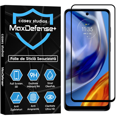 Folie Sticla MaxDefense+ - Motorola Moto E32/Moto E32s - Negru