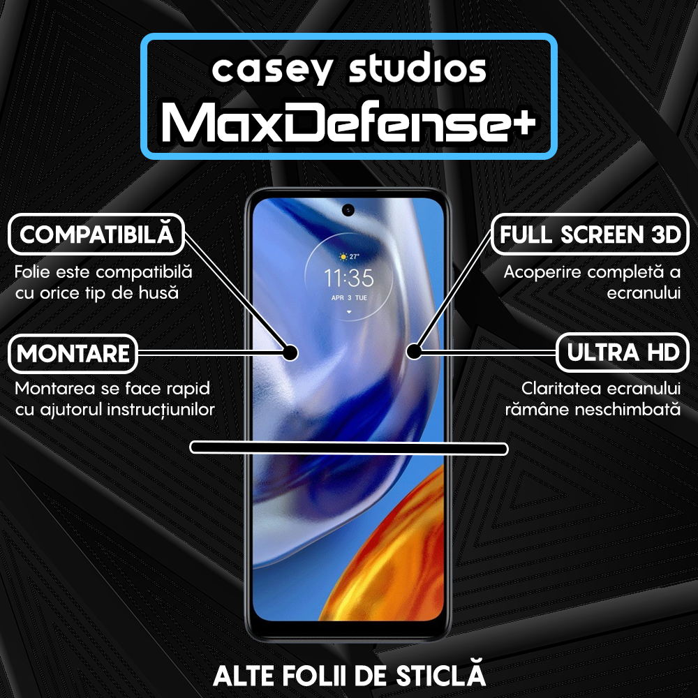 Folie Sticla MaxDefense+ - Motorola Moto E32/Moto E32s - Negru
