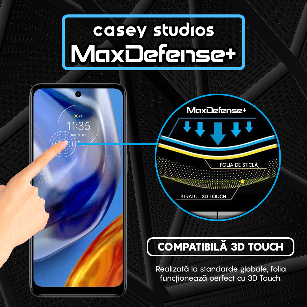 Folie Sticla MaxDefense+ - Motorola Moto E32/Moto E32s - Negru