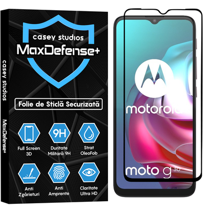 Folie Sticla MaxDefense+ - Motorola Moto E7 Plus/Moto G10/Moto G20/Moto G30/Moto G9 Play - Negru