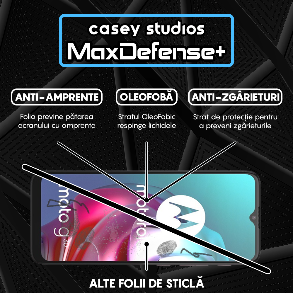 Folie Sticla MaxDefense+ - Motorola Moto E7 Plus/Moto G10/Moto G20/Moto G30/Moto G9 Play - Negru