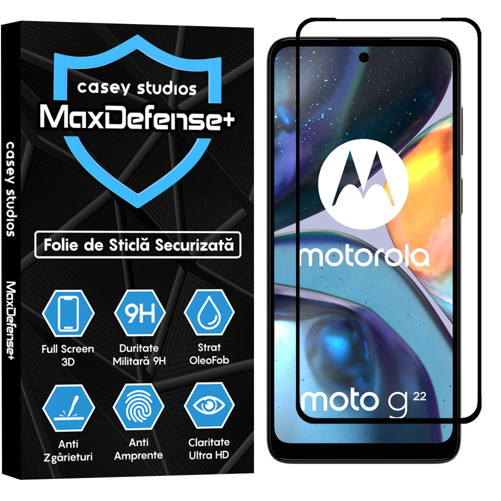 Folie Sticla MaxDefense+ - Motorola Moto G22 - Negru