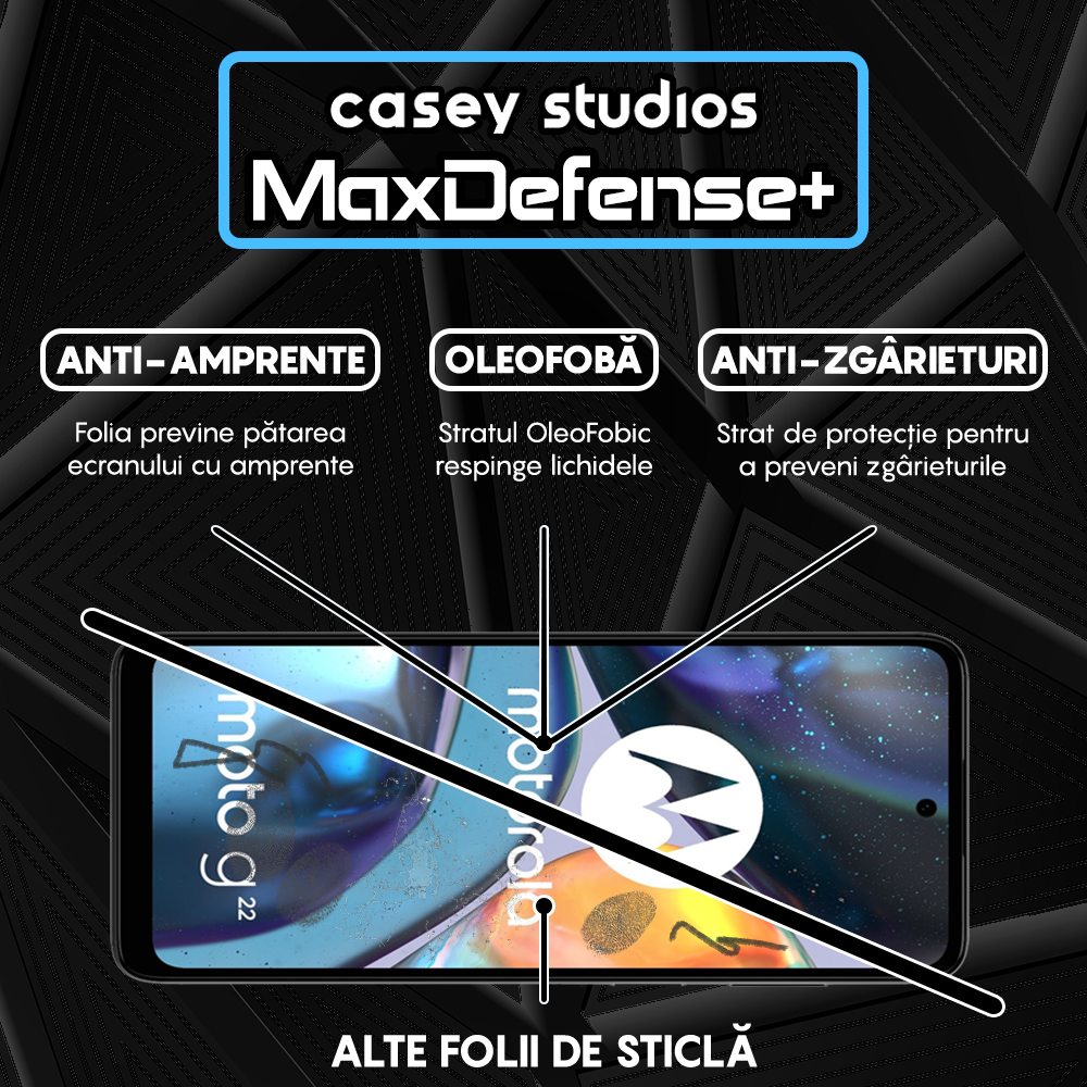Folie Sticla MaxDefense+ - Motorola Moto G22 - Negru