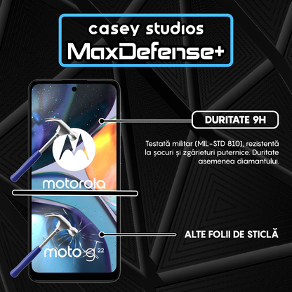 Folie Sticla MaxDefense+ - Motorola Moto G22 - Negru