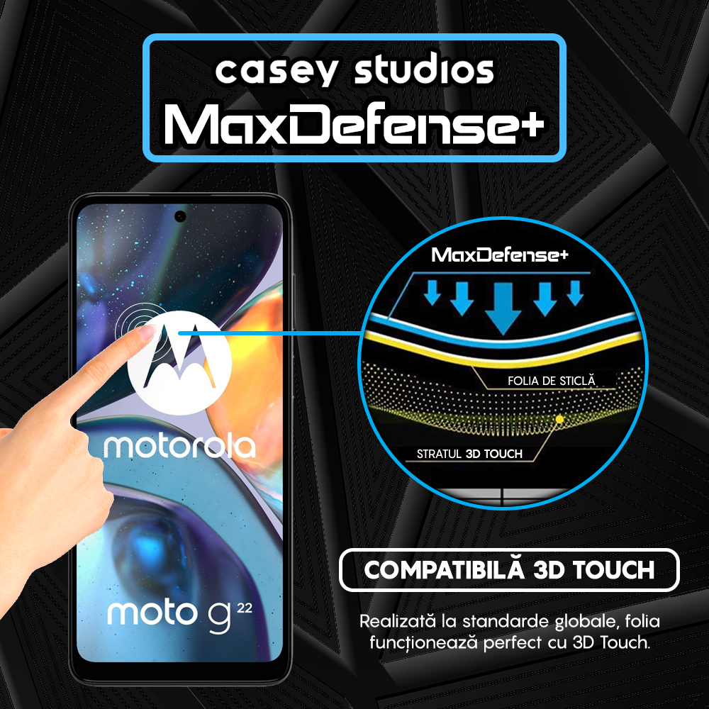 Folie Sticla MaxDefense+ - Motorola Moto G22 - Negru