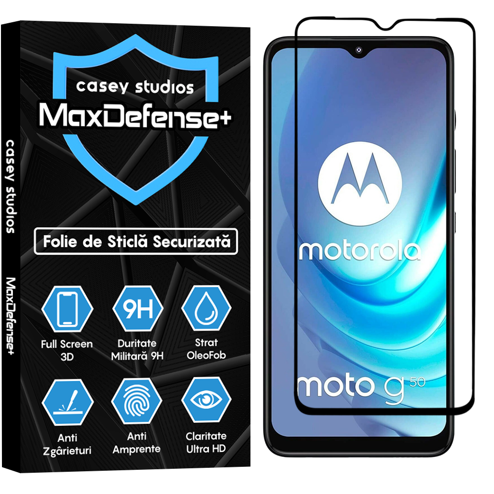 Folie Sticla MaxDefense+ - Motorola Moto G50 - Negru