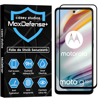 Folie Sticla MaxDefense+ - Motorola Moto G60/Moto G60S - Negru
