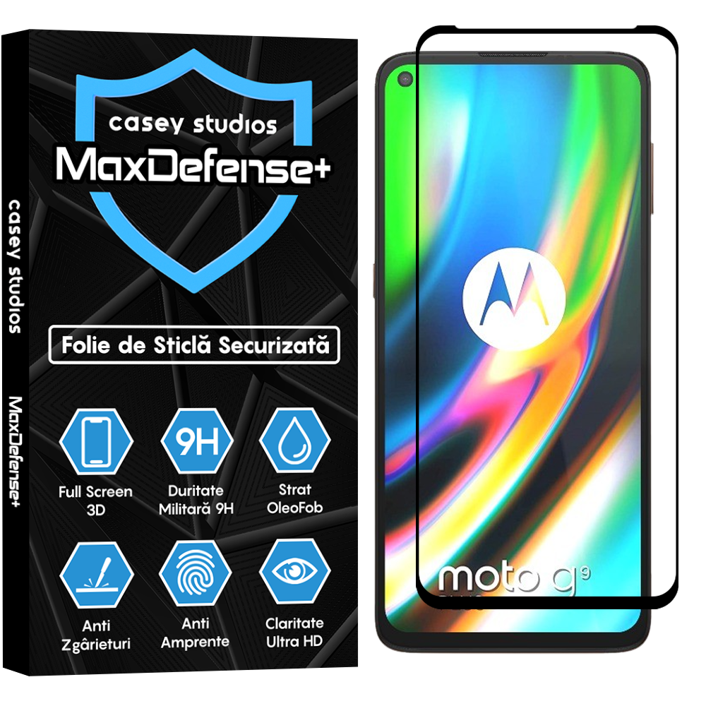Folie Sticla MaxDefense+ - Motorola Moto G9 Plus - Negru