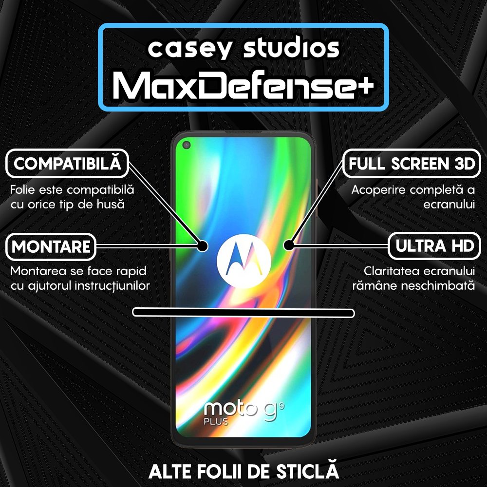 Folie Sticla MaxDefense+ - Motorola Moto G9 Plus - Negru