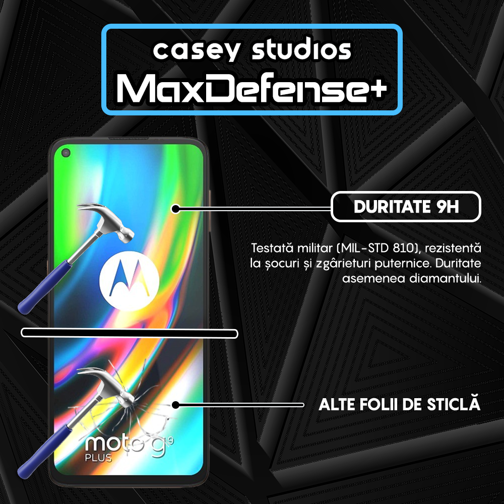 Folie Sticla MaxDefense+ - Motorola Moto G9 Plus - Negru