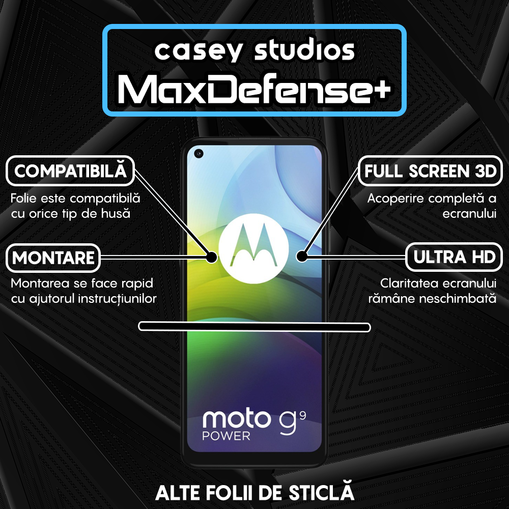 Folie Sticla MaxDefense+ - Motorola Moto G9 Power - Negru