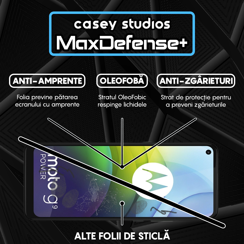 Folie Sticla MaxDefense+ - Motorola Moto G9 Power - Negru