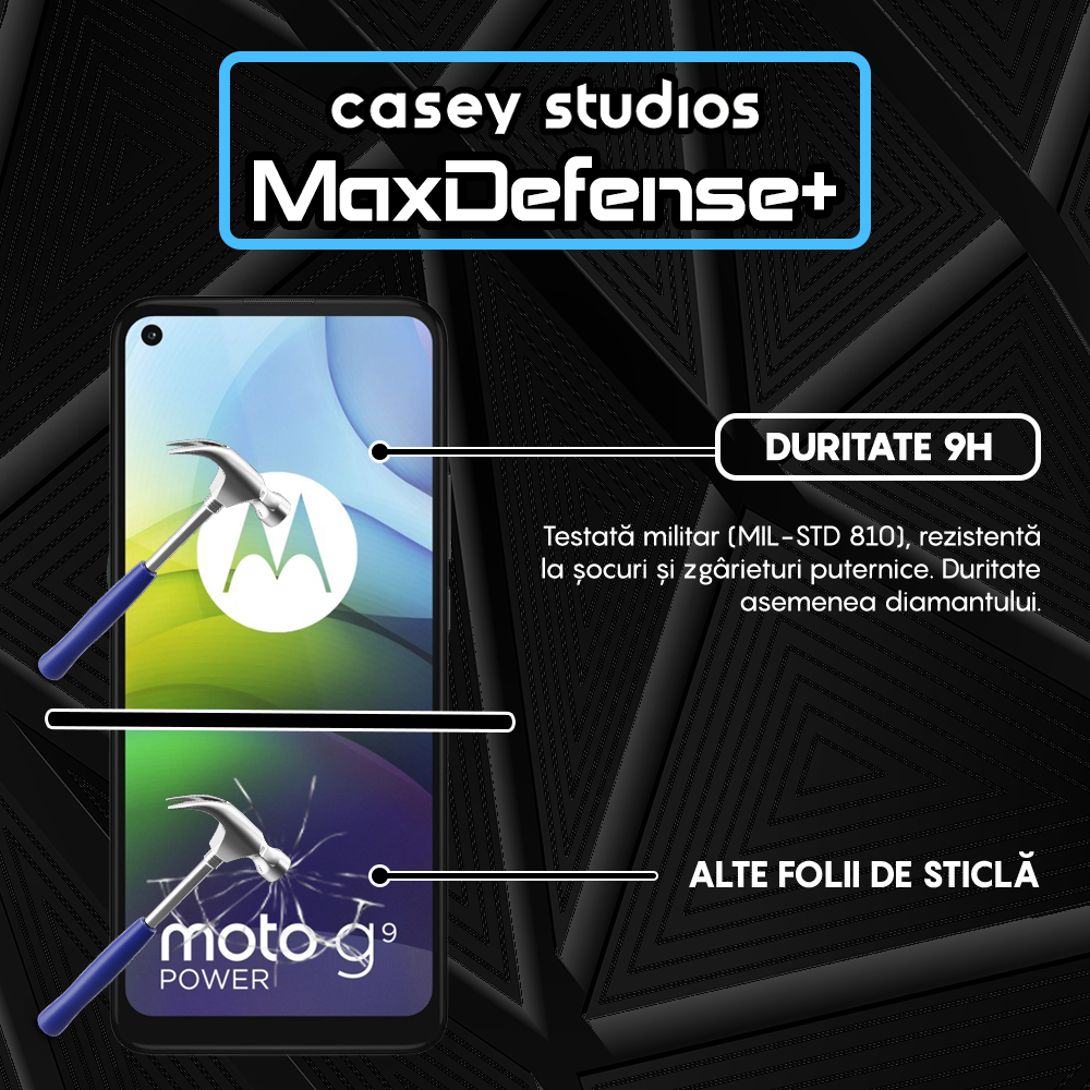 Folie Sticla MaxDefense+ - Motorola Moto G9 Power - Negru