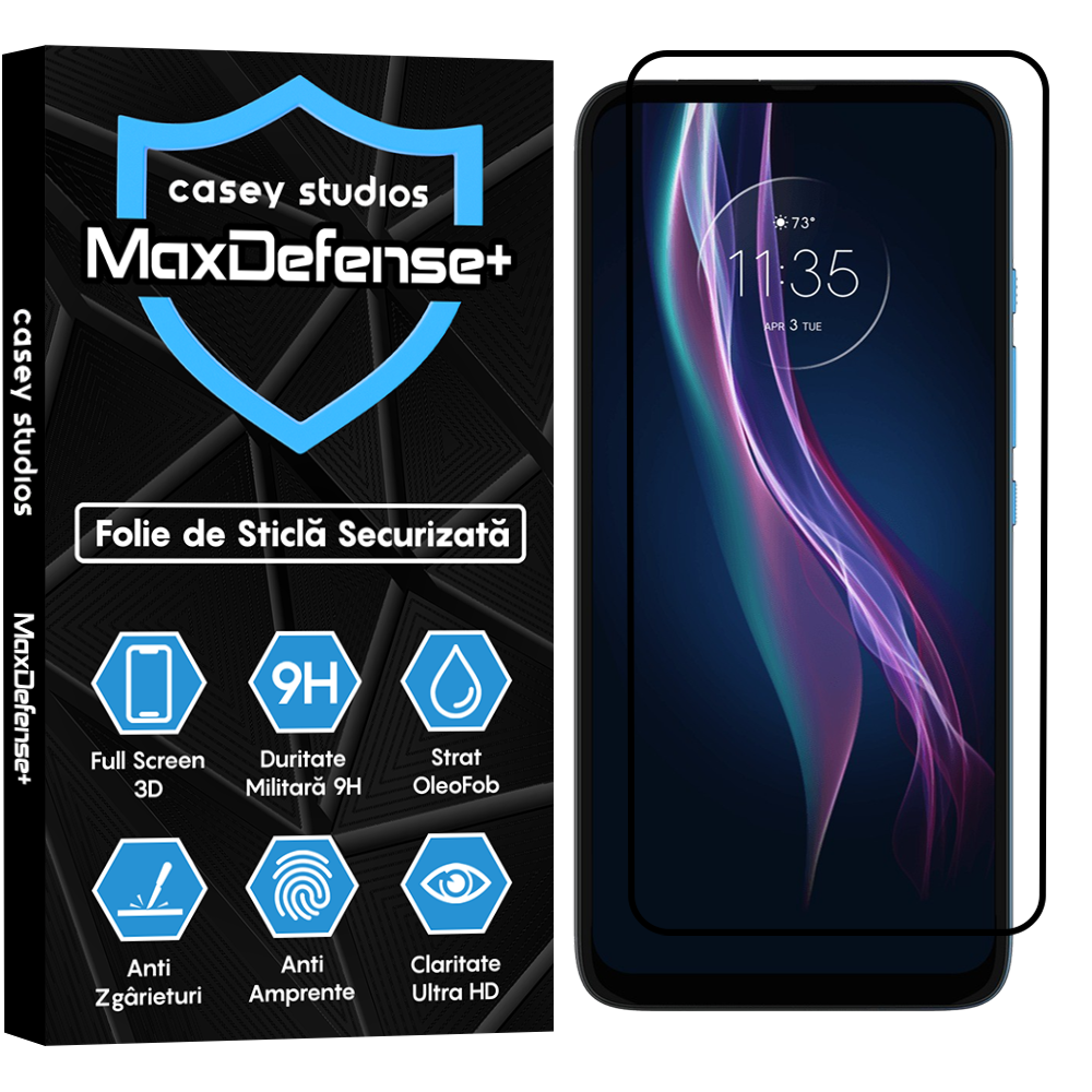Folie Sticla MaxDefense+ - Motorola Moto One Fusion Plus - Negru