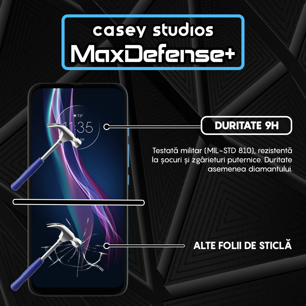 Folie Sticla MaxDefense+ - Motorola Moto One Fusion Plus - Negru