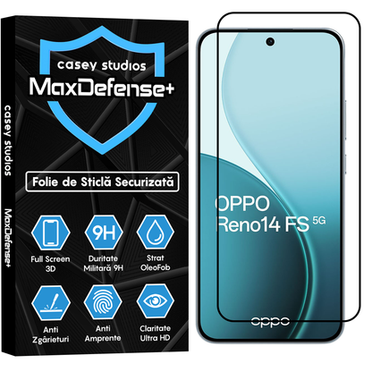 Folie Sticla MaxDefense+ - Oppo Reno14 FS 5G - Negru