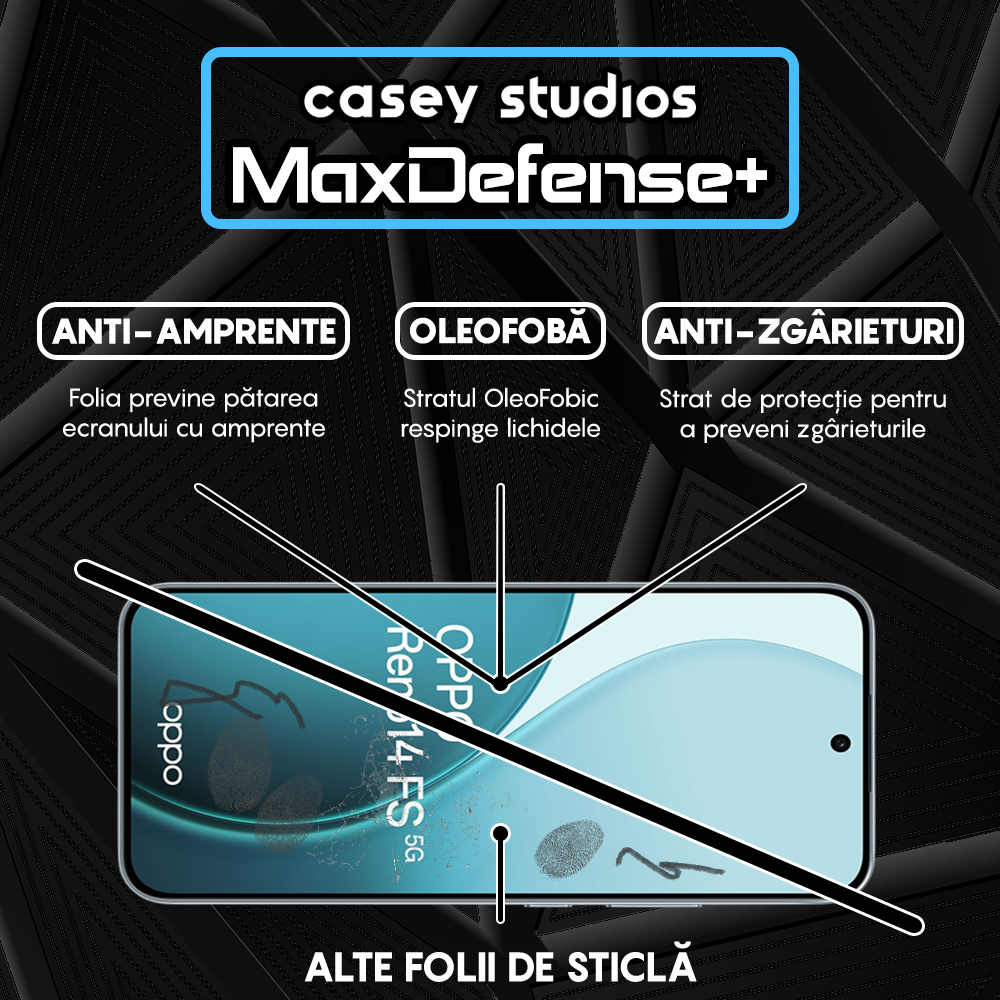 Folie Sticla MaxDefense+ - Oppo Reno14 FS 5G - Negru