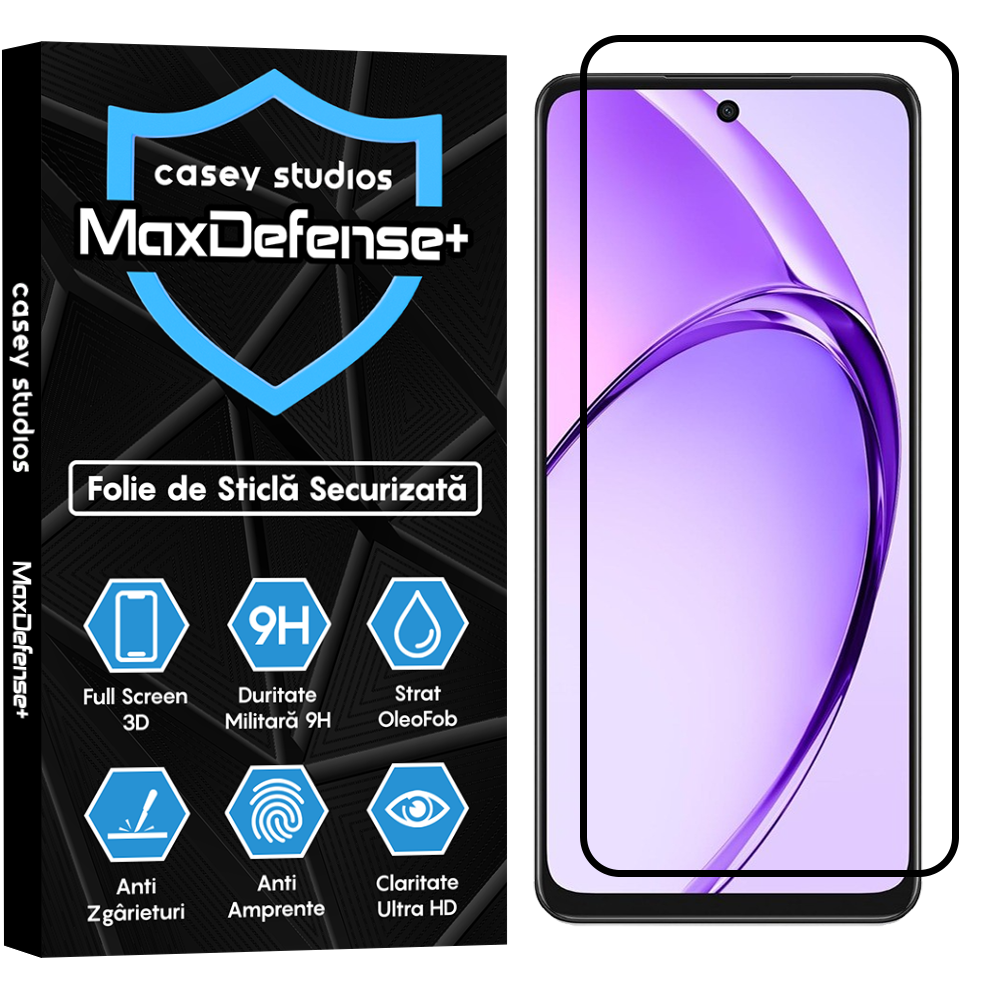 Folie Sticla MaxDefense+ - Oppo A3 - Negru