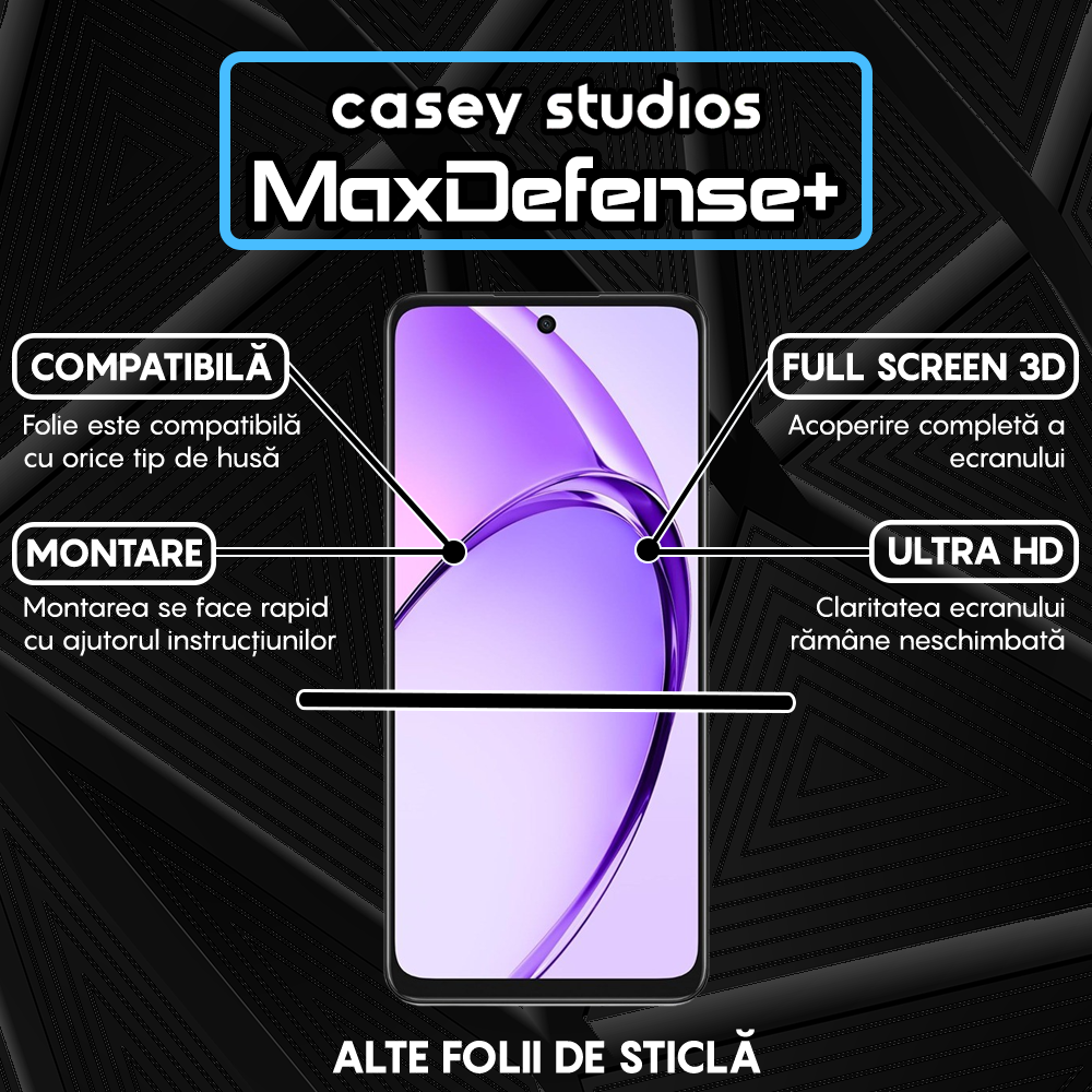 Folie Sticla MaxDefense+ - Oppo A3 - Negru