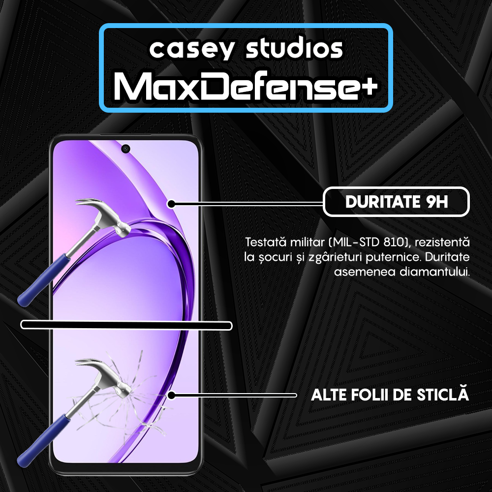 Folie Sticla MaxDefense+ - Oppo A3 - Negru