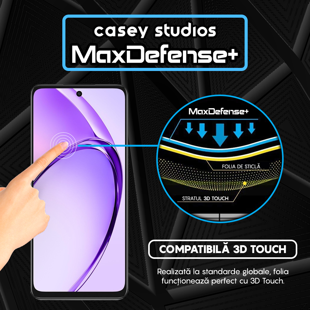 Folie Sticla MaxDefense+ - Oppo A3 - Negru