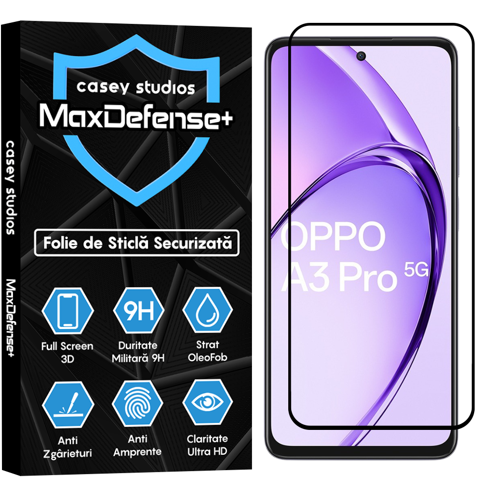 Folie Sticla MaxDefense+ - Oppo A3 Pro - Negru