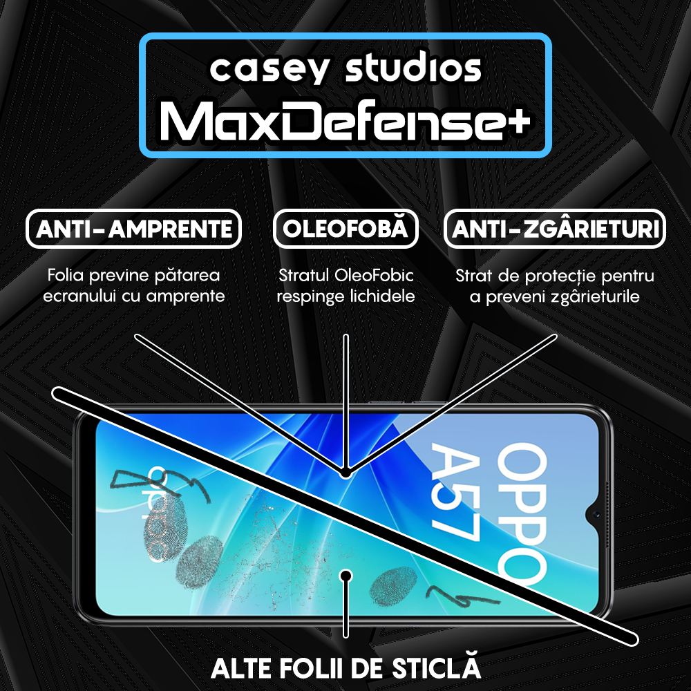 Folie Sticla MaxDefense+ - Oppo A57 4G - Negru