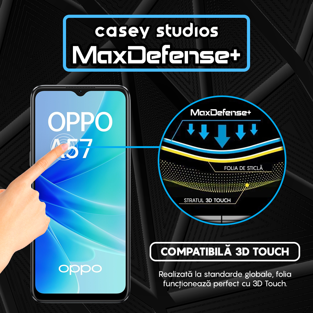 Folie Sticla MaxDefense+ - Oppo A57 4G - Negru
