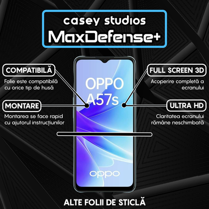 Folie Sticla MaxDefense+ - Oppo A57s - Negru